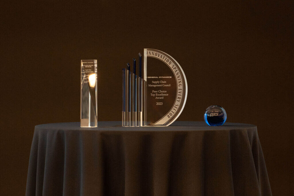 Supply Chain Excellence Award trophies displayed on table