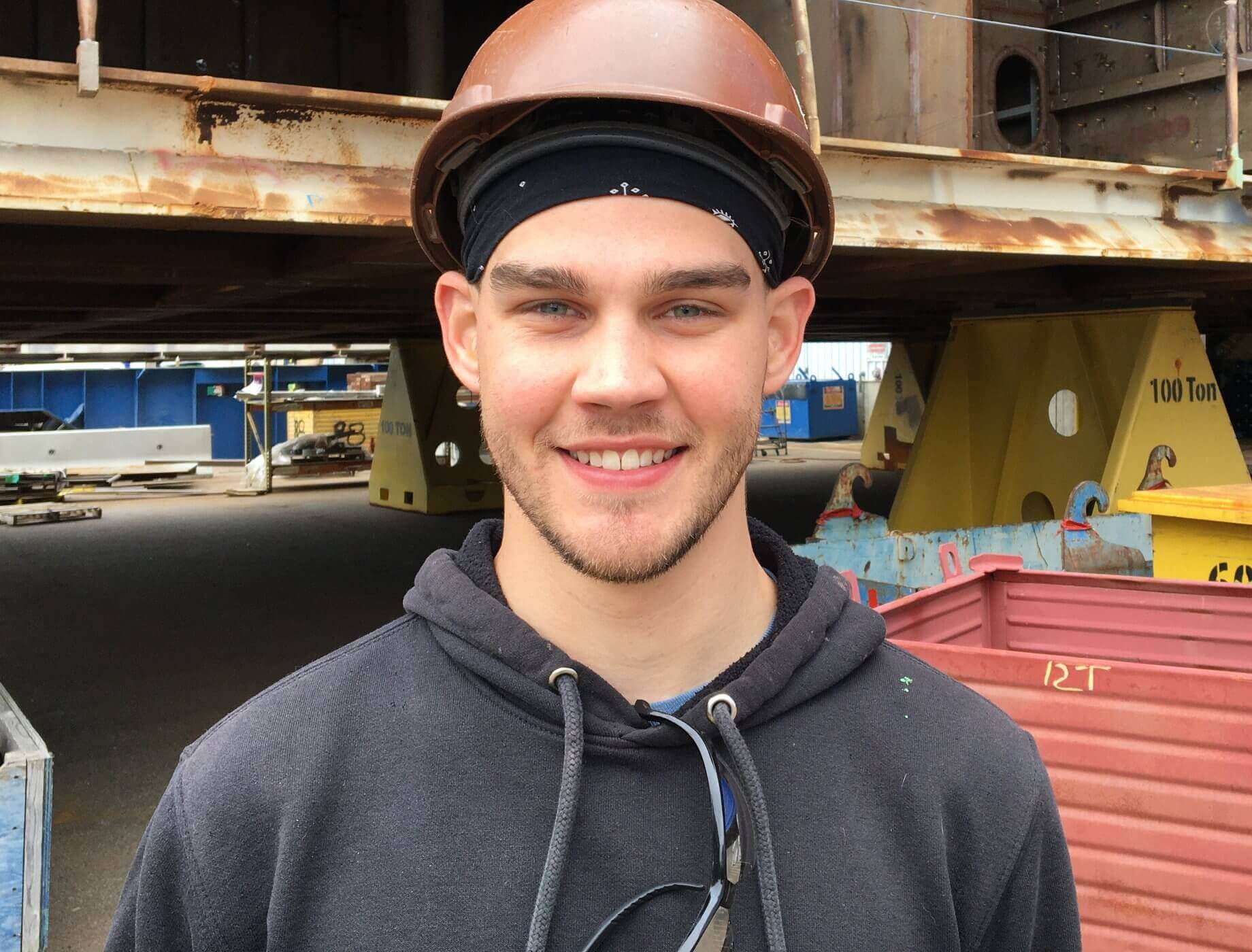 An apprentice shipfitter at BIW shipyard
